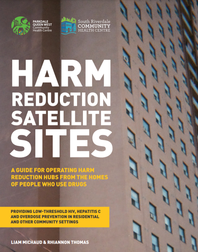 Harm Reduction Satellite Sites Report Cover - Text set against a brick apartment building