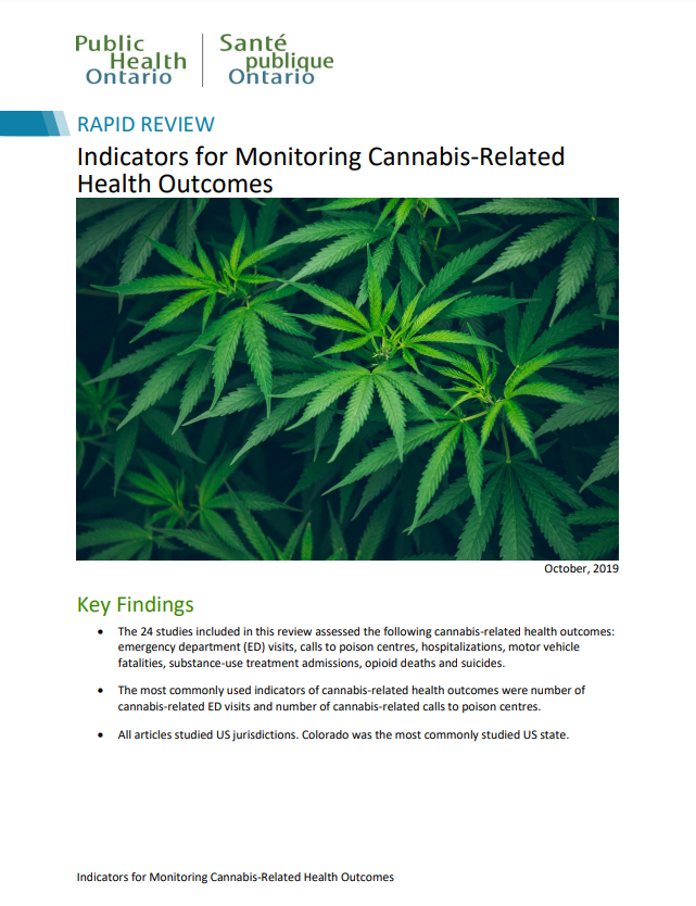 'Indicators for Monitoring Cannabis-Related Health Outcomes' report cover - Picture of cannabis plants