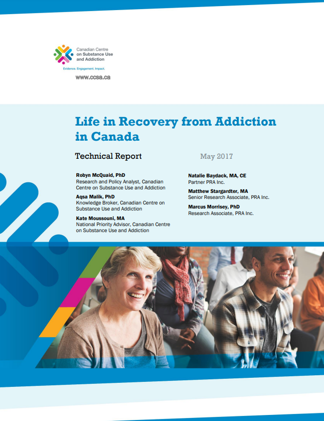 'Life in Recovery from Addiction in Canada' report cover - several people smiling