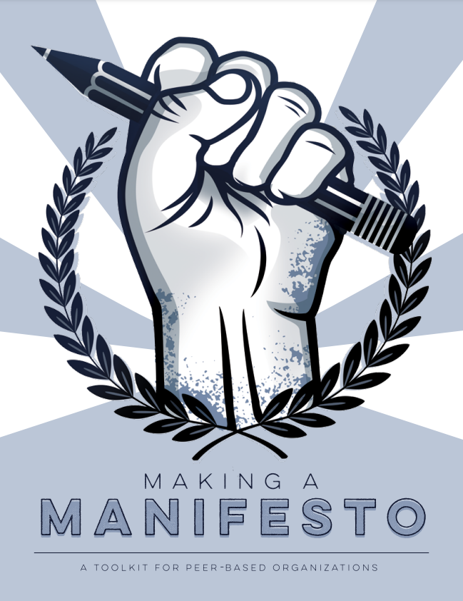'Making a Manifesto' report cover - Raised fist holding a pencil