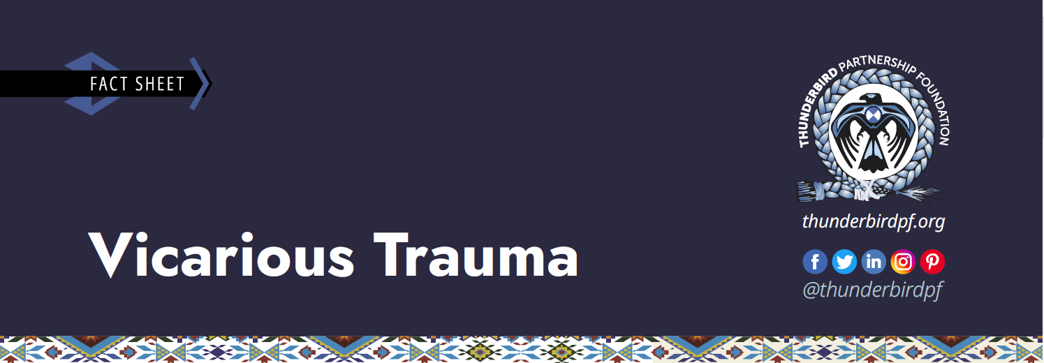 White text reads "Vicarious Trauma" on a navy blue background with the Thunderbird Partnership Foundation logo.