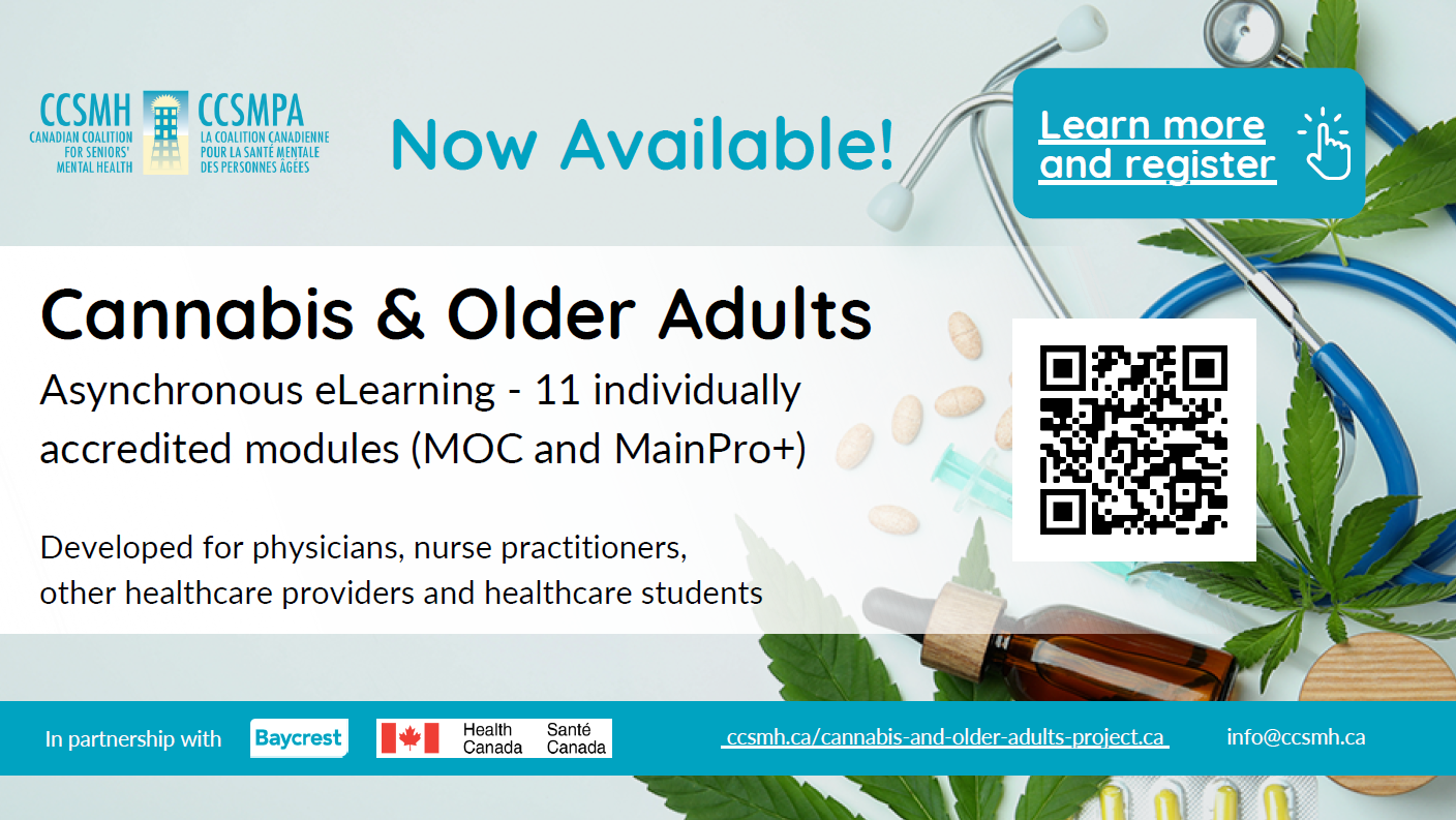Image of cannabis leaves with text overtop reading "Cannabis and Older Adults"