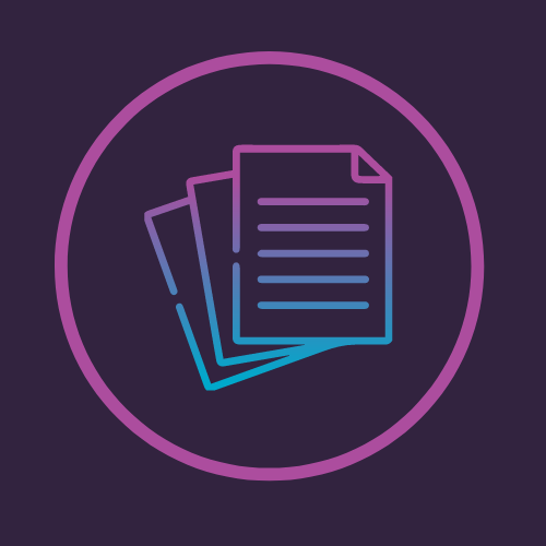 Dark purple background with graphic of 3 papers in lighter purple.