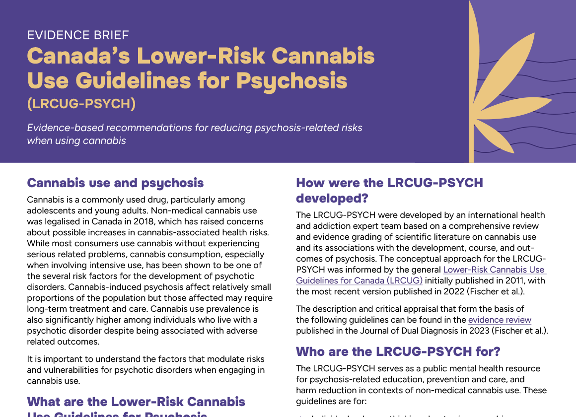 Page with purple banner, yellow cannabis leaf and title of resource. 